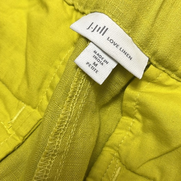 J Jill Pants Women Love Linen Wide Barrel Leg Crop Chartreuse Pockets- M Petite - Picture 3 of 4